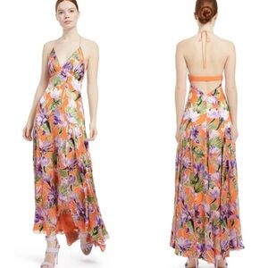 Alice + Olivia 'Hetty' Halter Maxi Dress in the 'Floral Palm Coral' print
